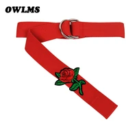 new women high quality handmade embroidery rose flower belts for jean girl luxury knot canvas belt straps ceintures long casual
