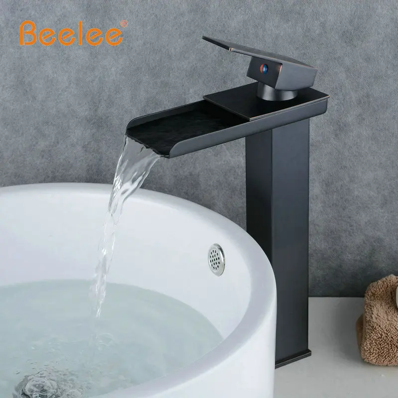 Beelee BL0510BH бортике Водопад латунь масло втирают Бронзовый черный ванная комната сосуд Раковина Смеситель кран-черный смеситель