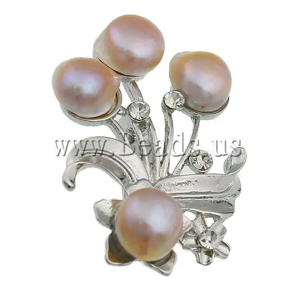 Free shipping wholesale fashion jewelry Rhinestone Brass Flower with rhinestone pink Freshwater Pearl Brooch | Украшения и