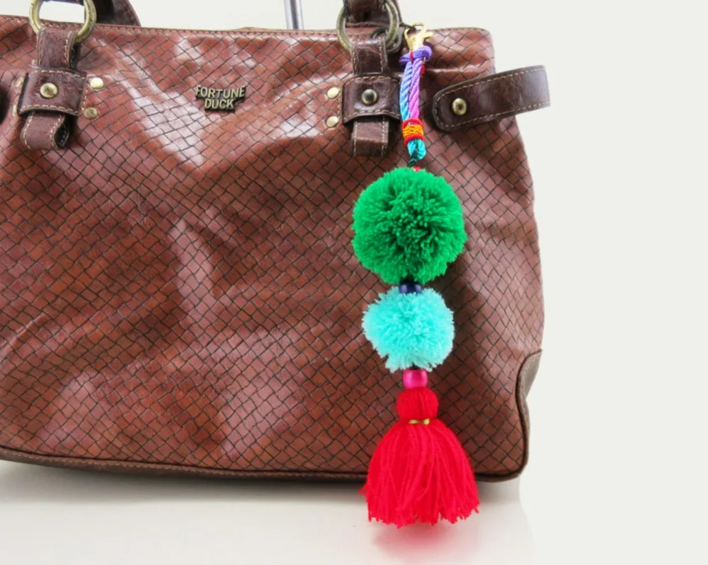 Подвесная сумка ручной работы в богемном стиле с помпонами для ключей тайская