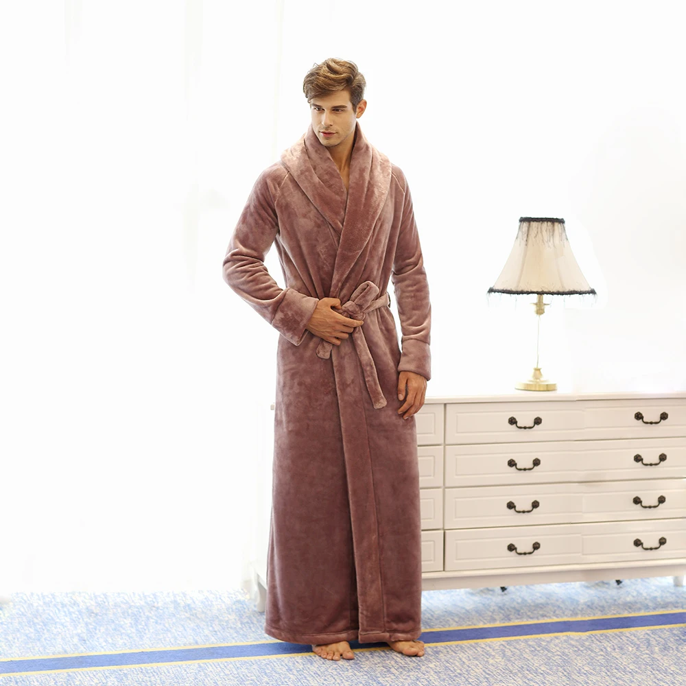 Men's and Women's Long Robe Plush Fleece Floor- Length Plus Size Bathrobe Full Length Robes Sleepwear Lounge wear Fuzzy Gown