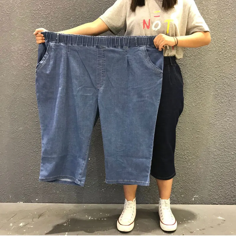 Женские джинсы капри размера плюс 10XL 9XL 8XL узкие эластичные Стрейчевые с высокой