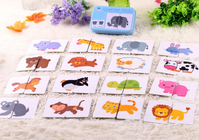 

32Pcs/box Cute Kids Baby Cartoon Educational Animal Traffic Shape Pattern Graph Matching Cards Puzzles Game Toys for Children