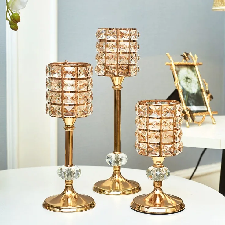 

3pcs Fashion crystal candle holder stand wedding table centerpieces feather decor home DIY crafts candlebra holder candle rack