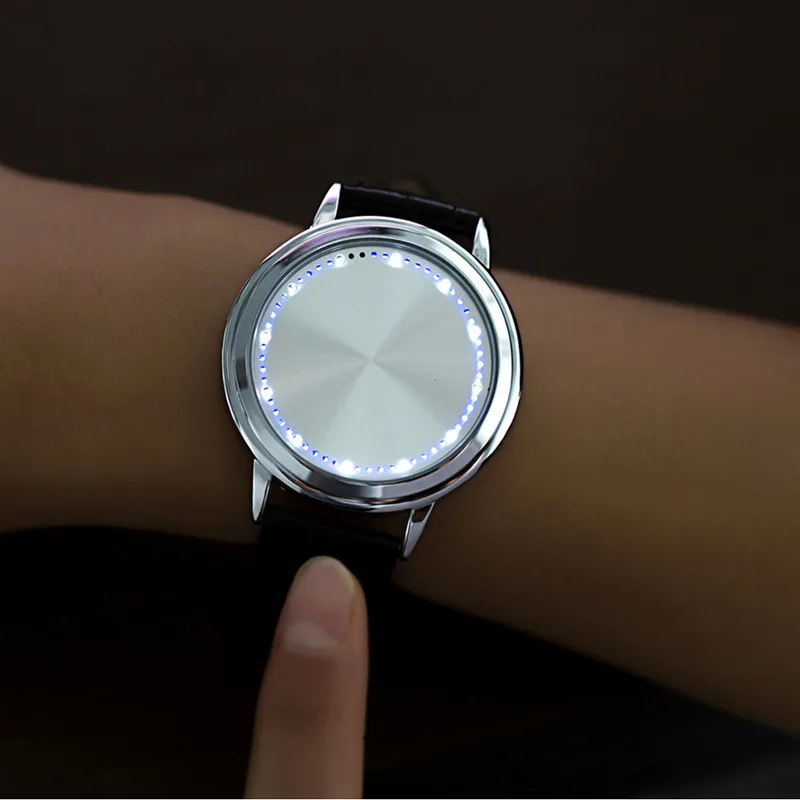 Творческая личность минималистский кожаный ремешок LED Watch нормальных женщин