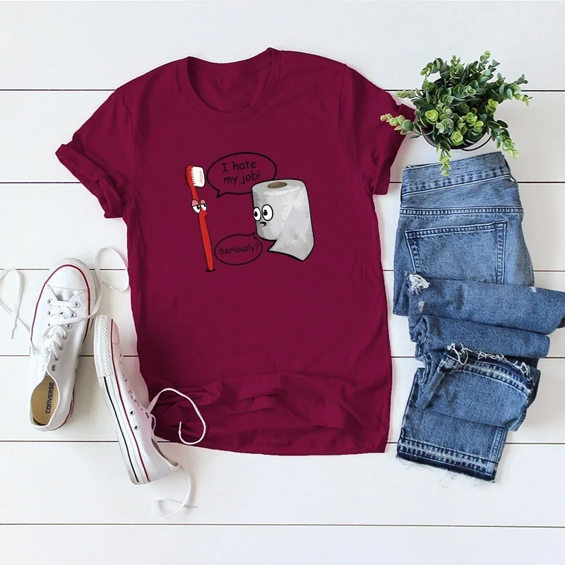 wine red Повседневное хлопок женщавный футболки с героями мультфильмов harajuku милые через Размеры базовые Топы свободные футболки - Цвет: wine red