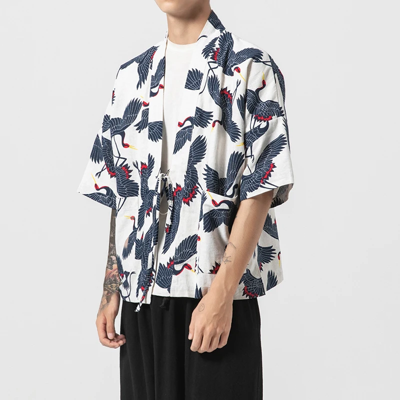 Мужская куртка-кимоно FUODRAO винтажное пальто-кардиган из хлопка и льна ветровка в