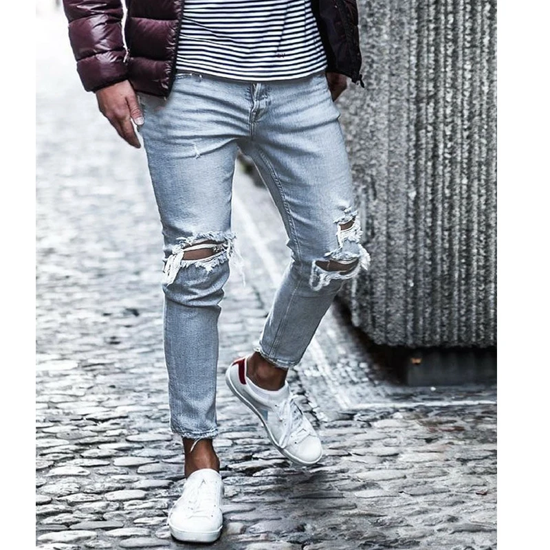 Мужские джинсы с потертостями KENNTRICE винтажные синие обтягивающие штаны мужская