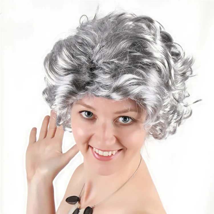 Волосы для мамы серебристые серые Короткие локоны косплей волосы пожилых мужчин
