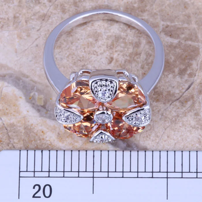 Trendy Champagne Morganite White CZ Silver Plated Women's Ring Size 6 / 7 8 9 R0980 | Украшения и аксессуары