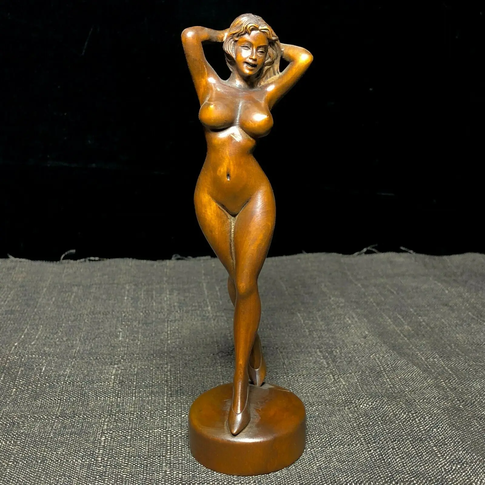 Старый коллекционный китайский Boxwood обувь на высоком каблуке голый Belle орнамент