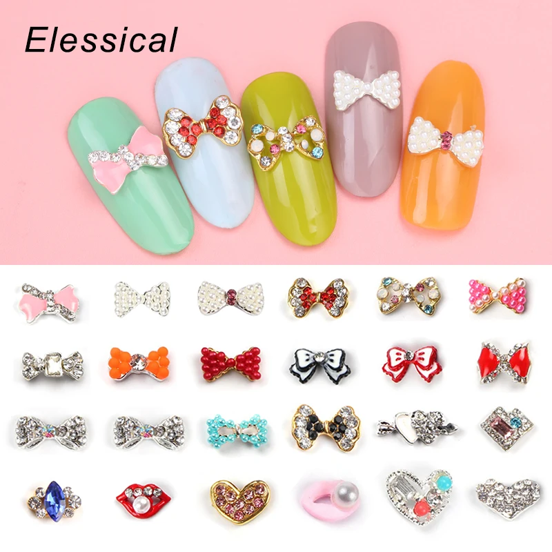 ELESSICAL 10pcs Bow Tie Nail Art Decoration 3D Charms Bowknot Lips Heart Women Jewelry Manicure DIY Supplies | Красота и здоровье