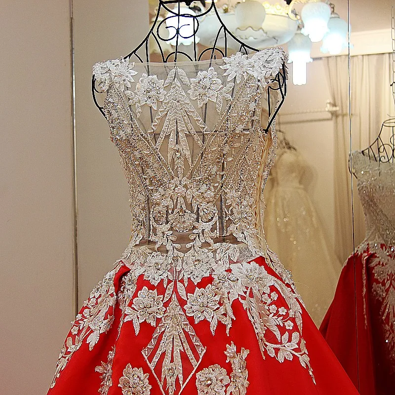 LS87332 длинное красное формальное платье O шеи без рукавов бисером кристаллы корсет