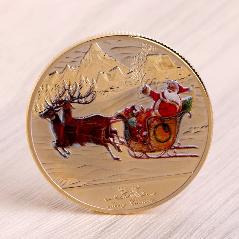 

New Year Merry Christmas Sled-1 commemorative coin Santa Claus Deer Sleigh For New Year Commemorative Coin Souvenir