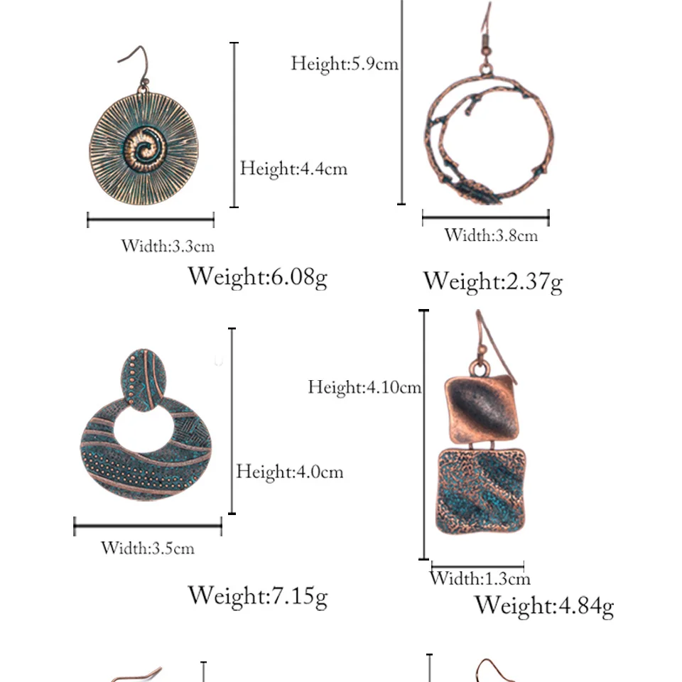 2019 новые винтажные панковские позолоченные древние медные Висячие серьги для