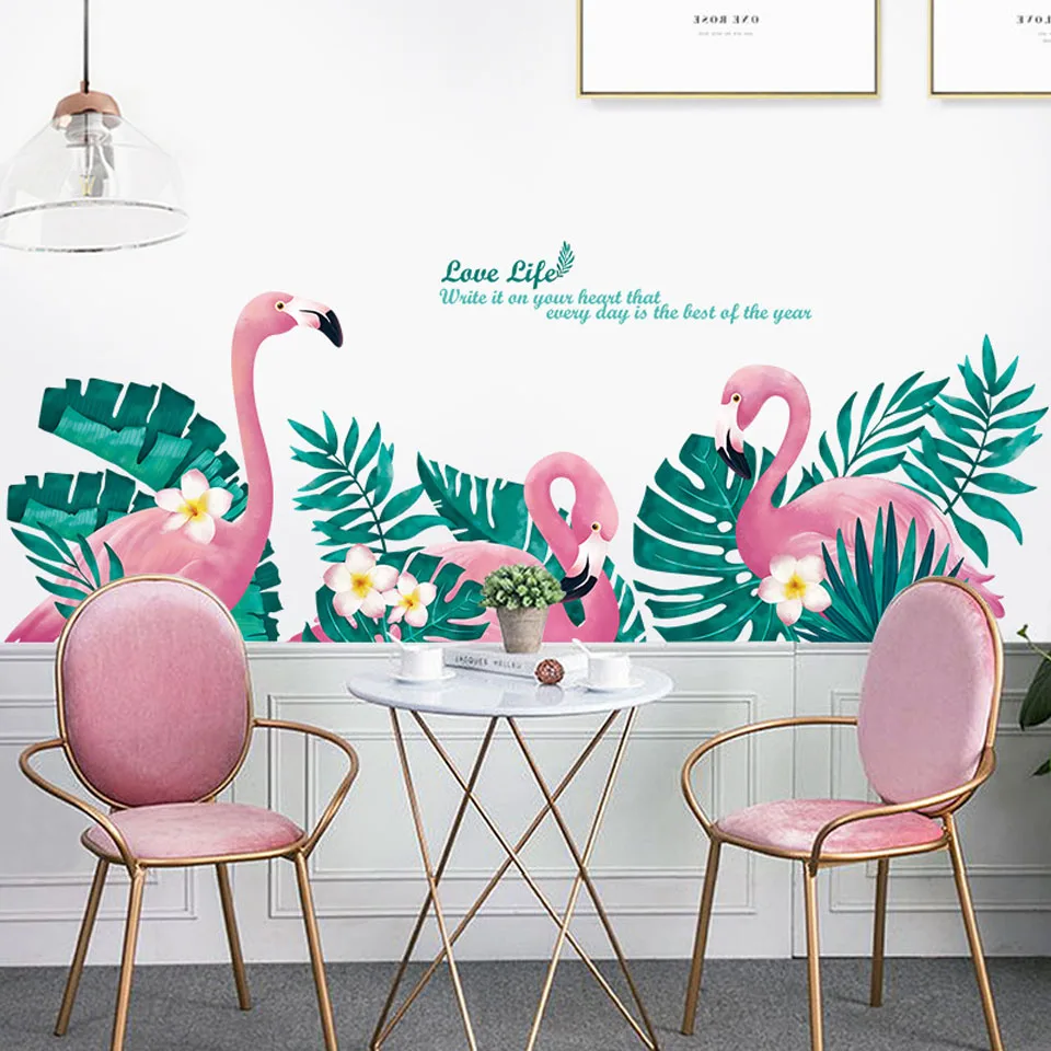 Розовые Фламинго Единорог настенные наклейки для детской комнаты гостиной спальни Декор мультфильм животных настенные наклейки в комнату декор