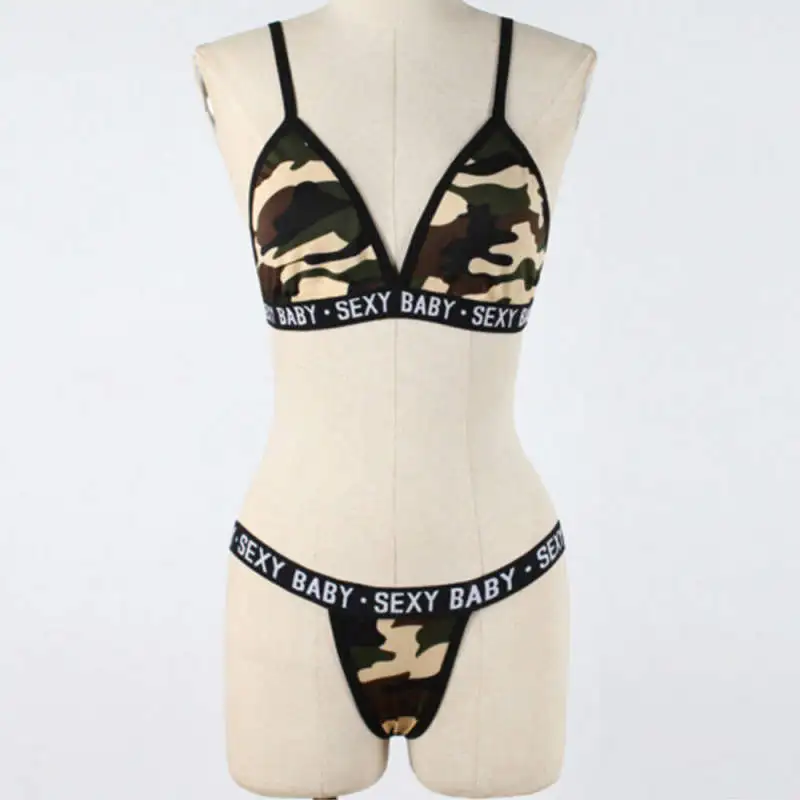 US сексуальный женский Камуфляжный комплект бикини купальник стринги Купальный