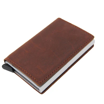 Crazy brown 60588CC Bisi goro, визитница, кредитница, авто, защита документов, банковский Чехол для карт, корова, анти, для женщин и мужчин, алюминиевый, rfid, кожаный кошелек - Цвет: Crazy brown 60588CC