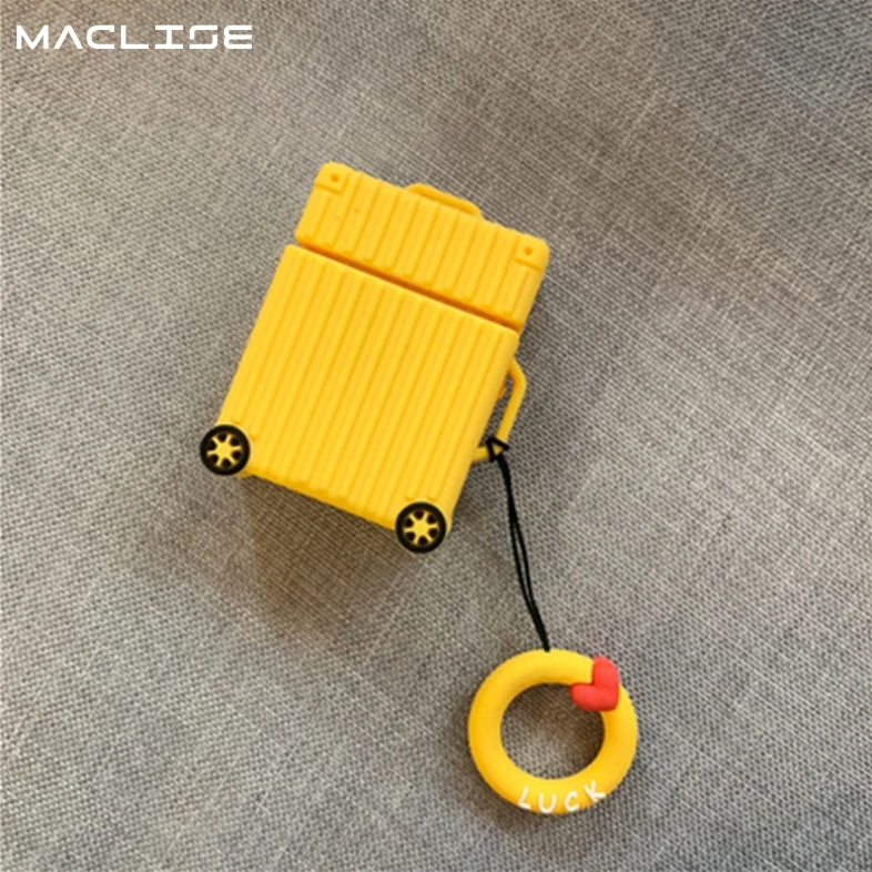 Yellow Чехол для костюма, багажника, багажа, наушников, защитный чехол для apple airpods, чехол, милые Беспроводные наушники с Bluetooth, кольцо на палец, ремень - Цвет: Yellow