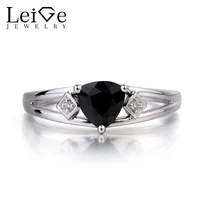 Leige Jewelry Engagement Ring Natural Black Spinel Ring Black Gems Trillion Cut Gemstone 925 Sterling Silver Ring Gifts for Her
