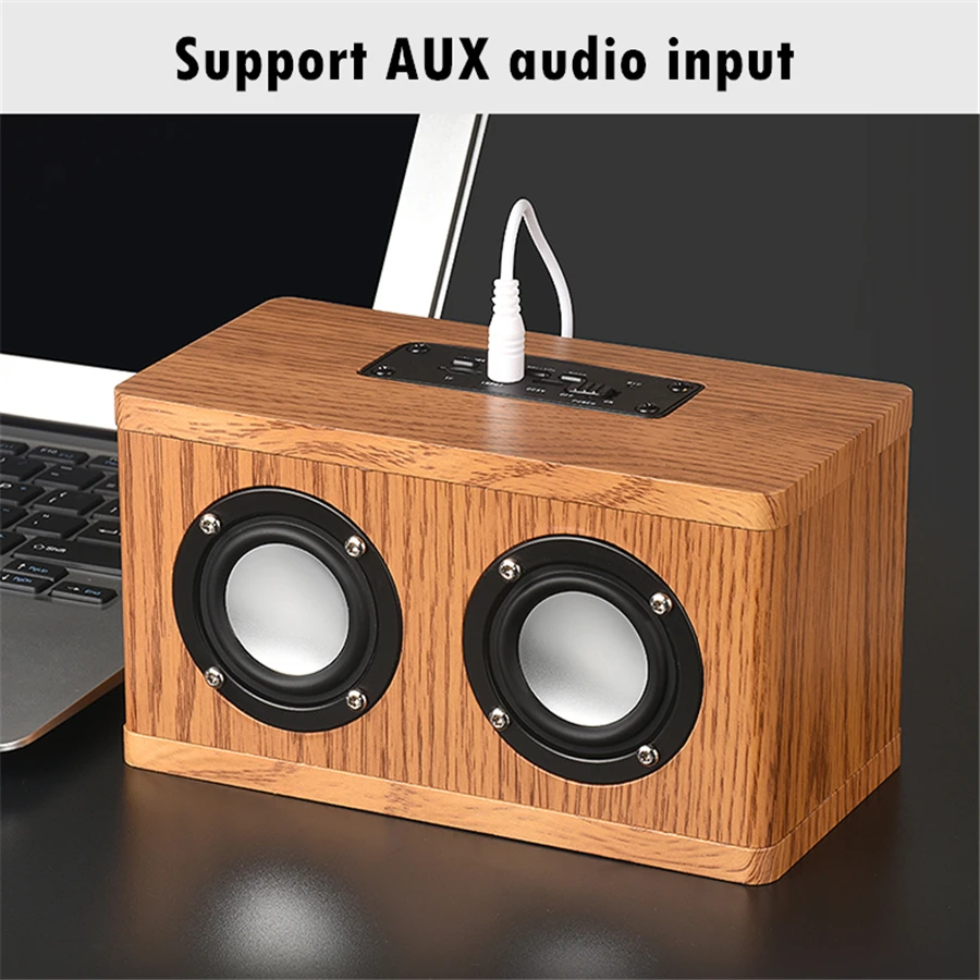 Wooden Bluetooth Speaker Wireless Subwoofer Stereo Leather Speakers Portable Bass HIFI Support TF Card AUX | Электроника