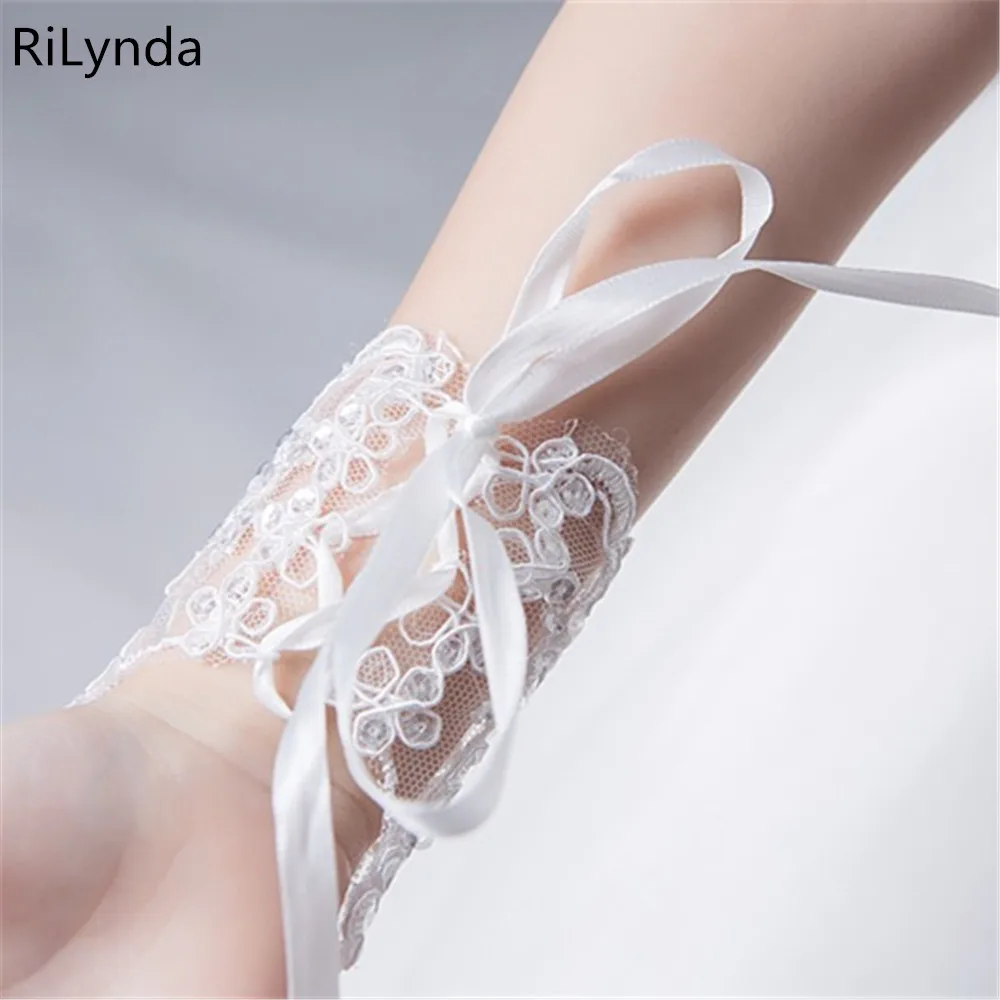 Lace-studded children's wedding flower girl dress gloves fingerless girls show dance gloves decoration