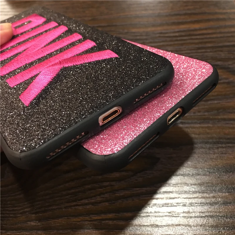 3D Блестящий розовый чехол с вышивкой Виктории для iPhone 8 7 6 6S Plus X XS max XR мягкий