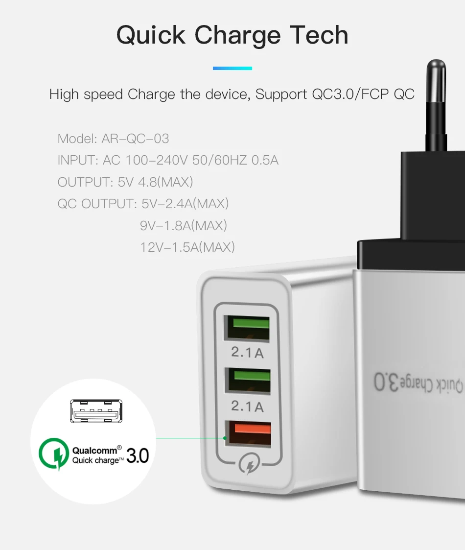 ACCEZZ 18 Вт USB зарядное устройство с европейской вилкой для iphone 8 X Быстрая зарядка для samsung S8 S9 huawei P30 Xiaomi Quick Charge 3,0 адаптер для телефона