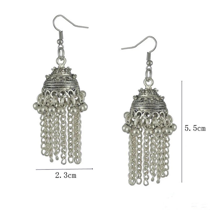 

Bohemian Gypsy Cute Ball Chain Tassel Hook Dangle Earring Carved Flower Ethnic Long Earrings For Women Girl