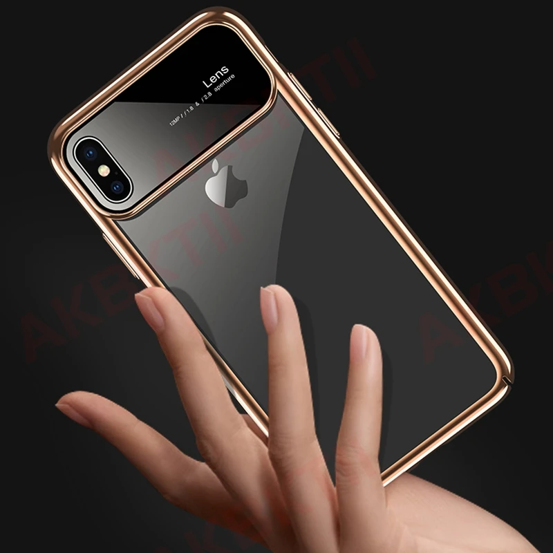 AKBKTII роскошный стеклянный чехол для iPhone XS Чехлы MAX XR ультра тонкий PC Прозрачный