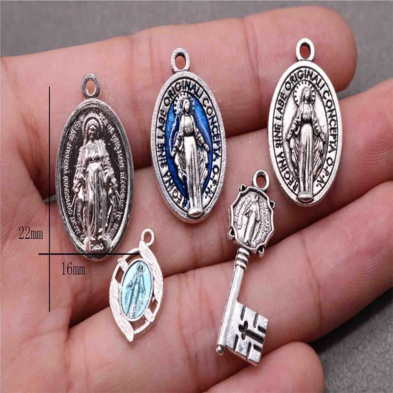 

Модный разноцветный Иисус, Дева Мария икона, католические религиозные шармы, подвеска, браслет, ожерелье, мини-Мария, подвеска, 100 шт.