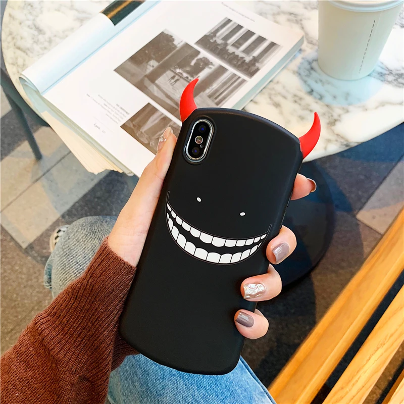 Красный черный интересный peltate The devil horns Мягкий ТПУ чехол для телефона Apple iphone 6 6s 7 8