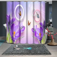 butterfly and blue flowers pattern shower curtains bathroom curtain comfortable thicken waterproof thickened bath curtain