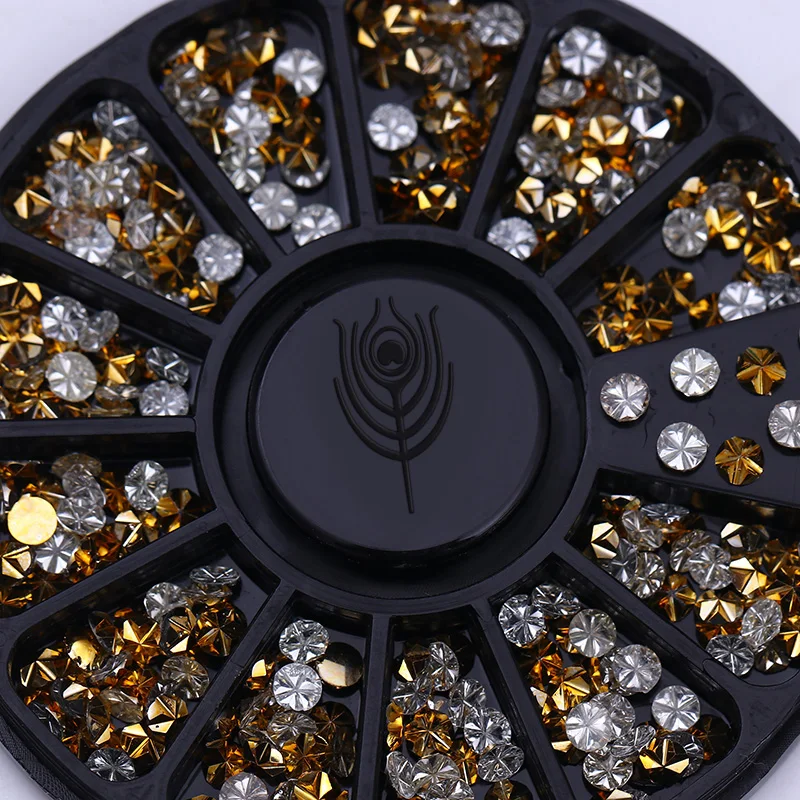 1 Box Gold Flower Nail Rhinestone 3mm Round Flat Bottom Beads 3D Art Decoration in Wheel DIY Design | Красота и здоровье