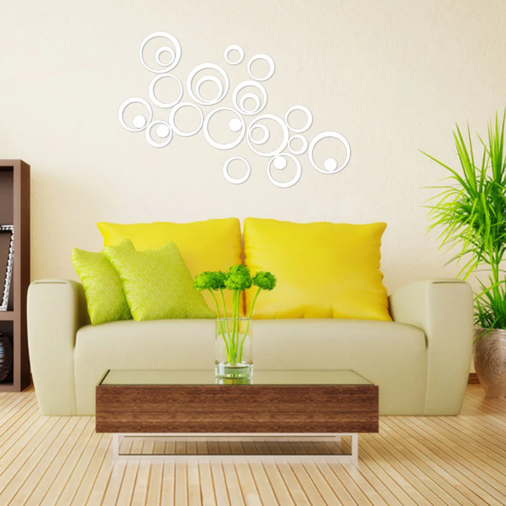25pcs Artistic Round Wall Stickers Silver 3D Acrylic Mirror Surface Stick Home Office Bedroom Decoration | Дом и сад
