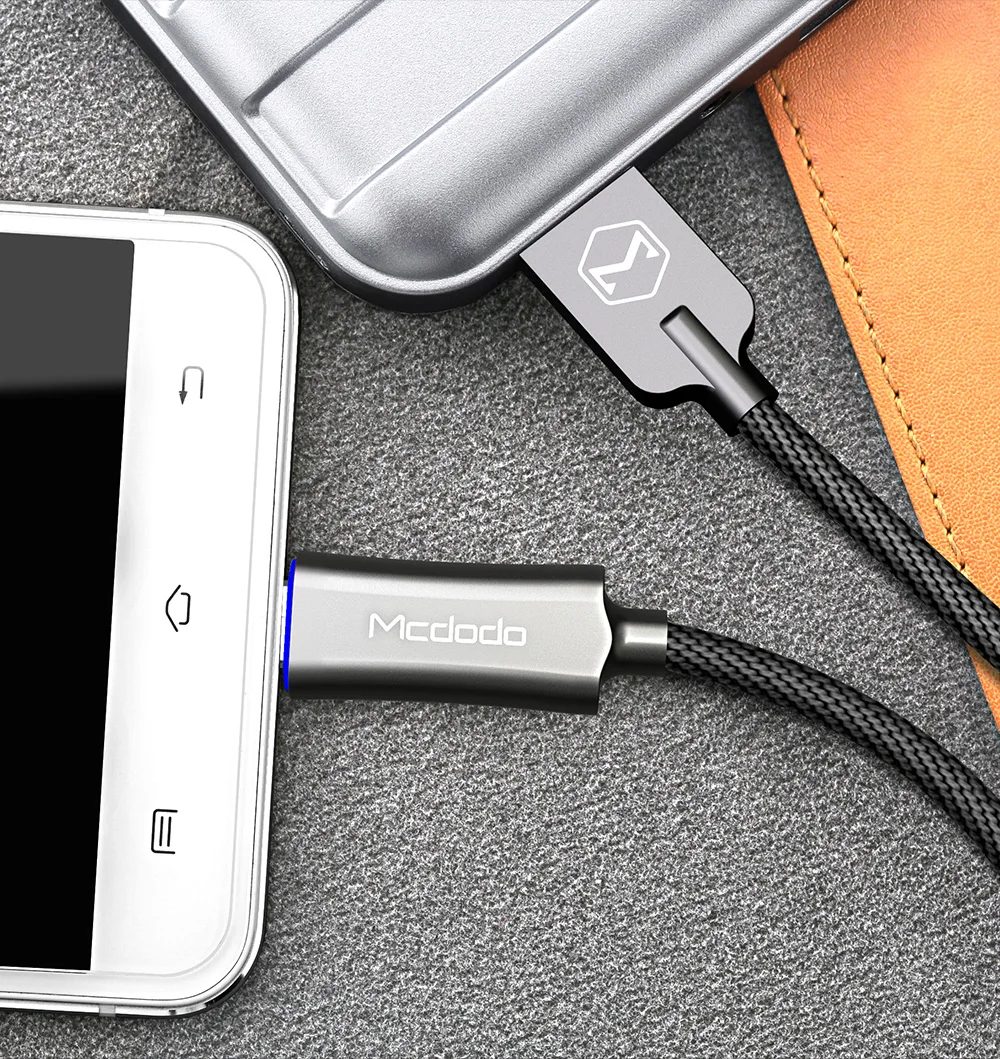MCDODO Micro USB кабель для Samsung Xiaomi Huawei быстрой зарядки автоотключения USB кабель для передачи данных со светодиодной MicroUSB кабель для зарядки