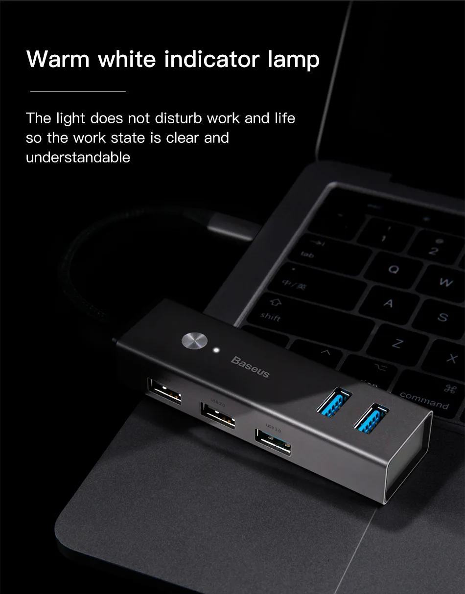 Baseus Мульти USB 3,0 2,0 USB C концентратор Тип C концентратор 5 Порты и разъёмы концентратор USB type C адаптер с индикатором светильник для Macbook Pro ноутбук компьютер