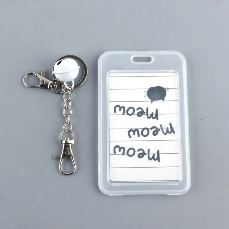 Розовый Милые, прозрачные ПВХ Жесткие защитные ID карты держатель мультфильм маленький брелок с колокольчиком карты наборы автобус банк Студенческая карта набор брелок - Цвет: Розовый