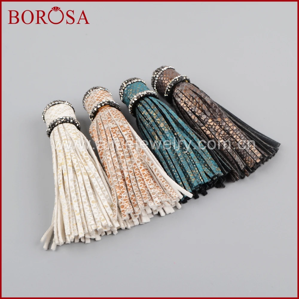 BOROSA 10 шт. кожаный Шарм с кисточками горный хрусталь многоцветная кожа подвеска