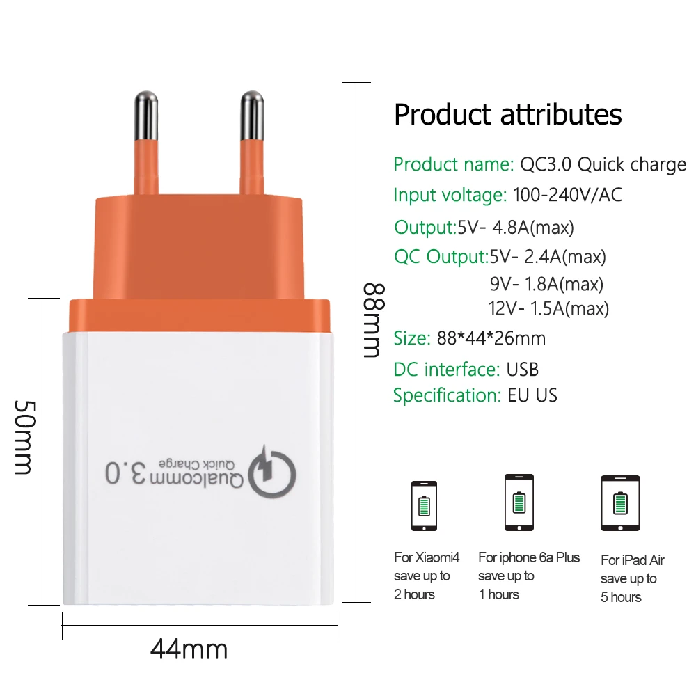 3 порта USB зарядное устройство Quick Charge 0 для Leagoo P1 Pro/KIICAA Mix Power/T5 THFC/Shark 5000 1/Elite Y