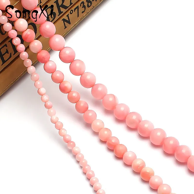 Оптовая продажа натуральный розовый Trochus Sea Shell Круглые бусины для изготовления