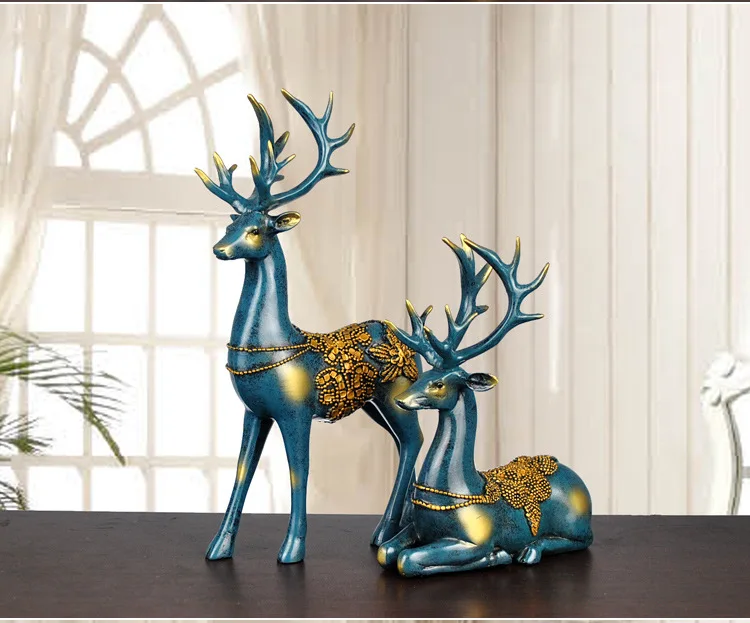 Пара скульптур оленей, статуи животных для украшения гостиной, спальни, сада, домашнего винного шкафа, настольные аксессуары для декора