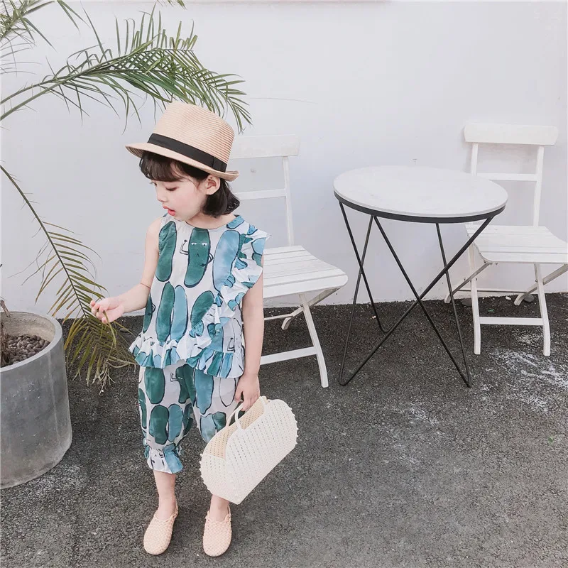 Детские блузки с листьями лотоса; штаны с оборками для малышей; комплекты одежды для малышей; рубашки для малышей с рисунками животных; От 2 до 6 лет одежда для детей