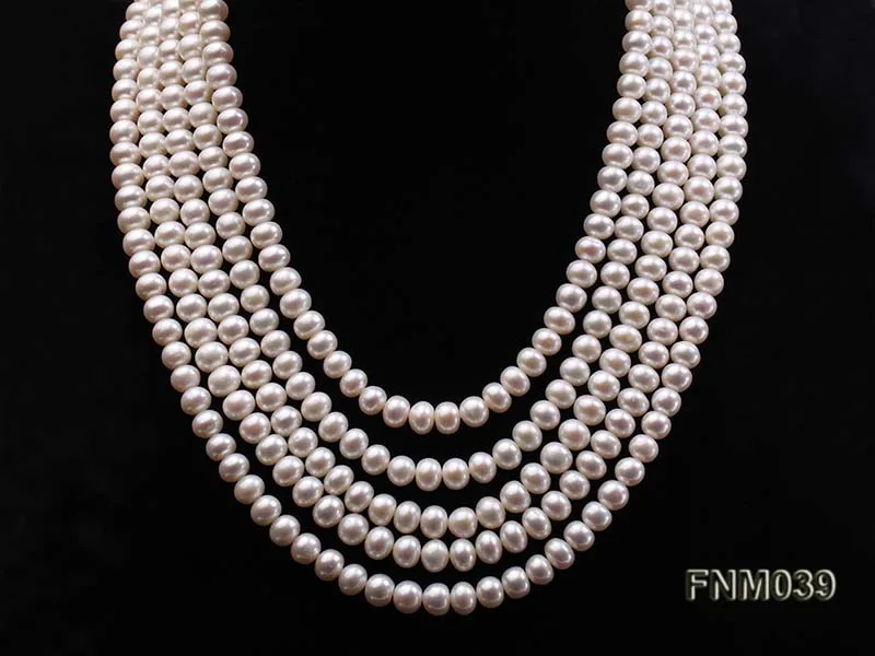melhor 2019 Nova Arriver Cinco Linhas De Cor Branca Natural De Água Doce Colar De Pérolas Jóias Para As Mulheres 7-8mm Mãe Perfeita Presente Do Dia