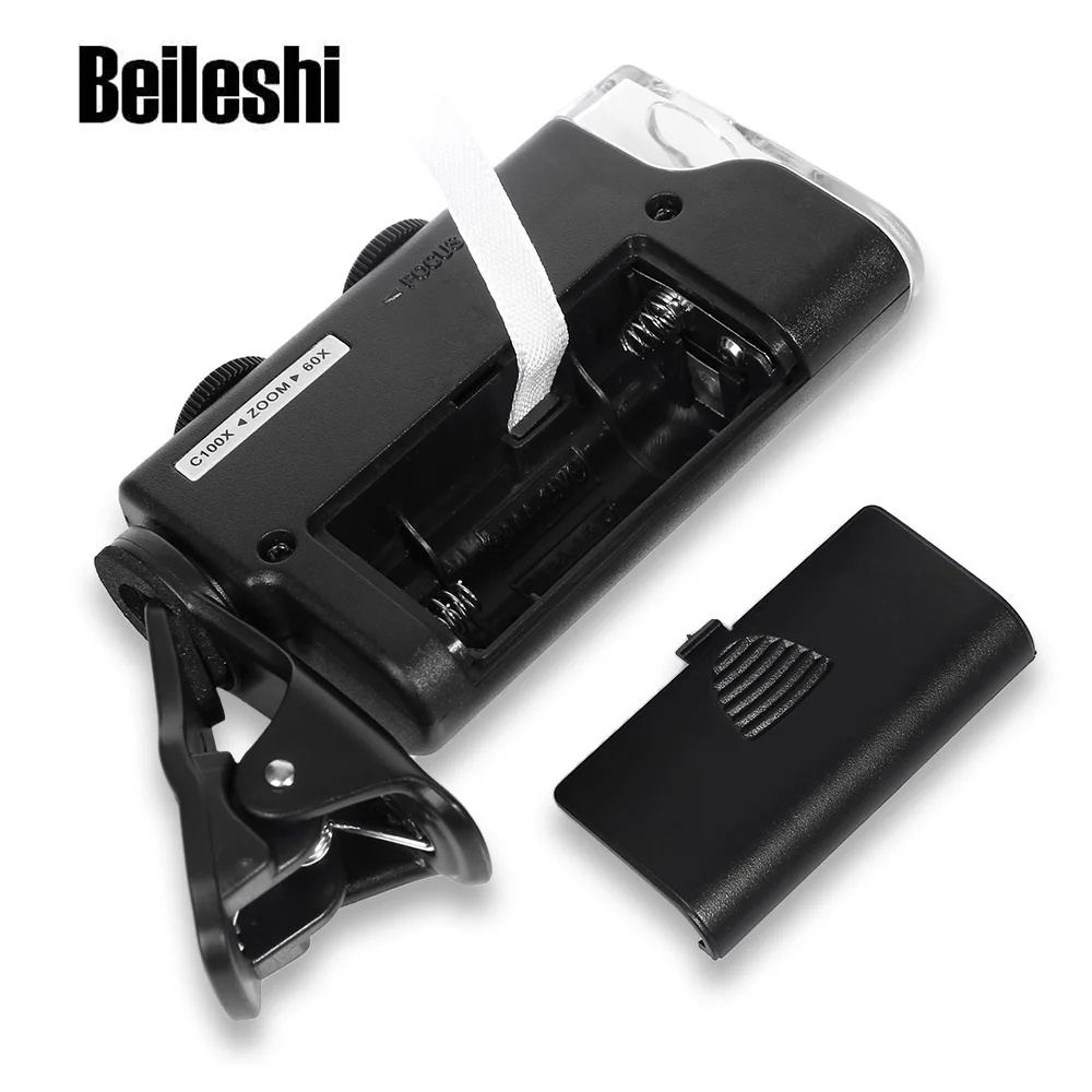 Beileshi 60 100X светодиодный регулируемый микроскоп для мобильного телефона с