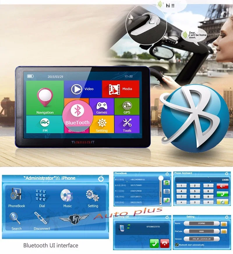 Автомобильный GPS навигатор HD 7 дюймов емкостный экран Bluetooth FM встроенный 8 Гб/256 м