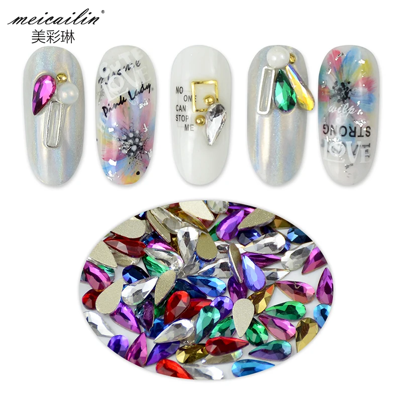 20pcs Charms 3D Mixed color Flatback Crystal Nail Rhinestones Glass Diamond DIY Nails Art Decorations Water Drop Stones Manicure | Красота и