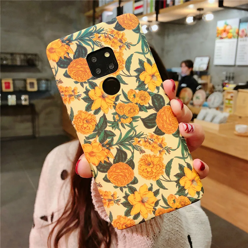 Светящийся чехол для huawei P20 30 Pro Lite Цветочная живопись Жесткий PC magic Navo 3i 4e листья
