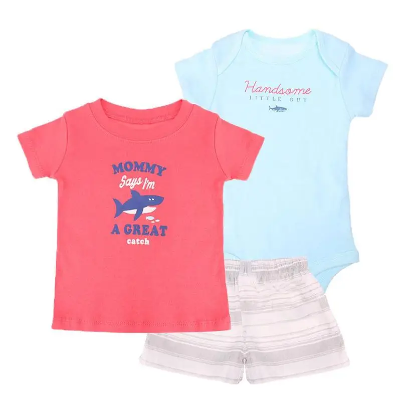 3 шт. Милый ребенок младенческой Письмо печати животных комбинезон футболка в