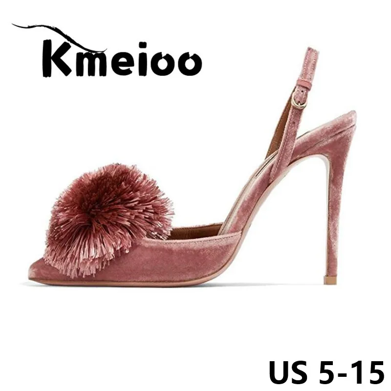 Туфли лодочки Kmeioo для женщин туфли на высоком каблуке с буффами и помпонами